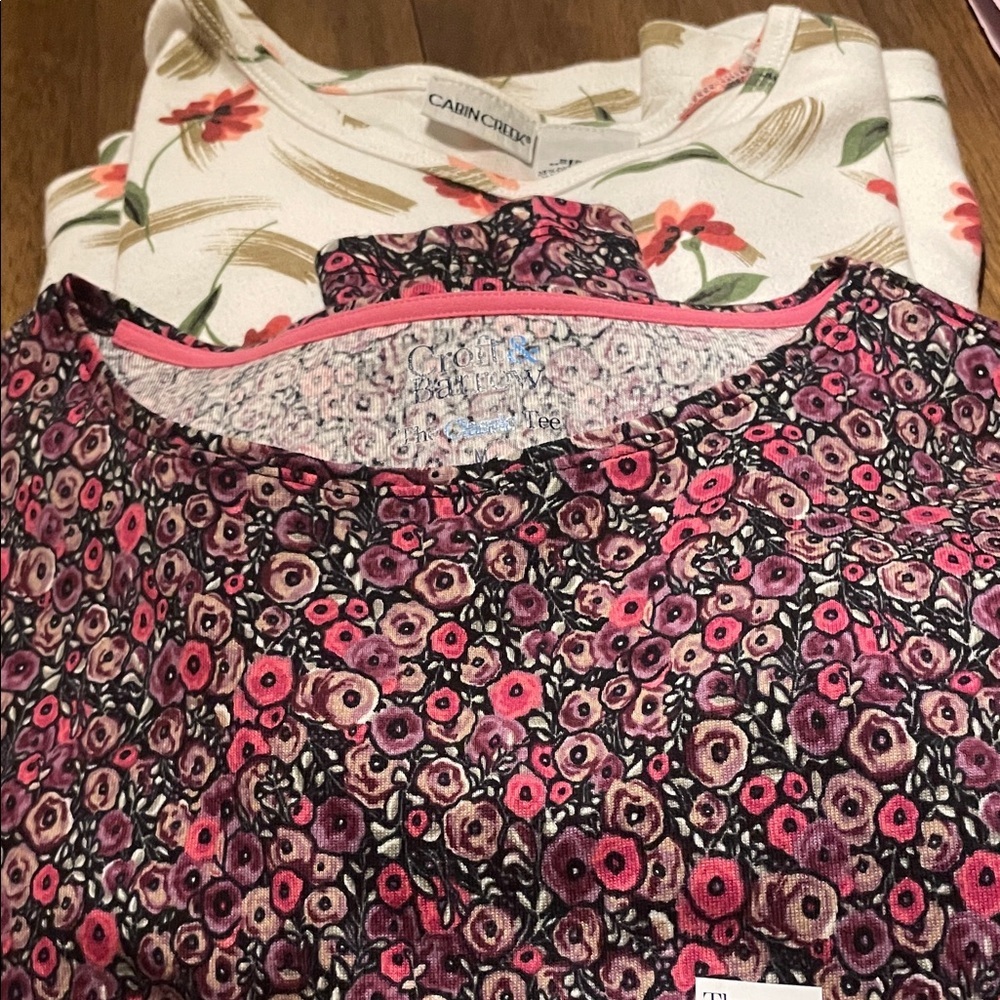 Chico's Pink and Black Floral Blouse
Croft & Barrow size medium in woman’s